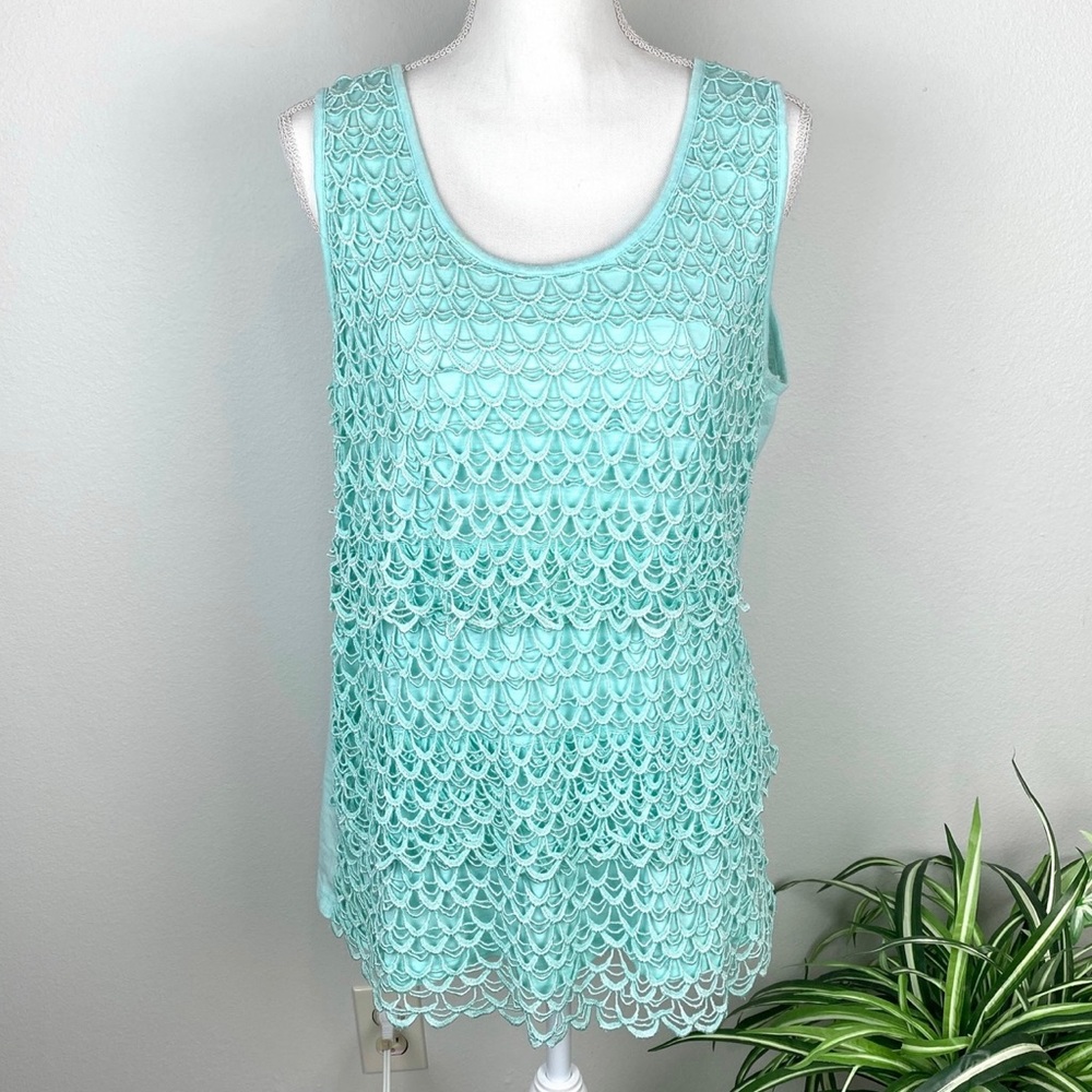 Cato, Plus Size 18/20W Sleeveless Top Pastel Green Eyelet Tiered EUC